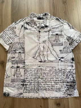 ASOS Leonardo Vinci Vetruvian man painting camp shirt boxy L great condition